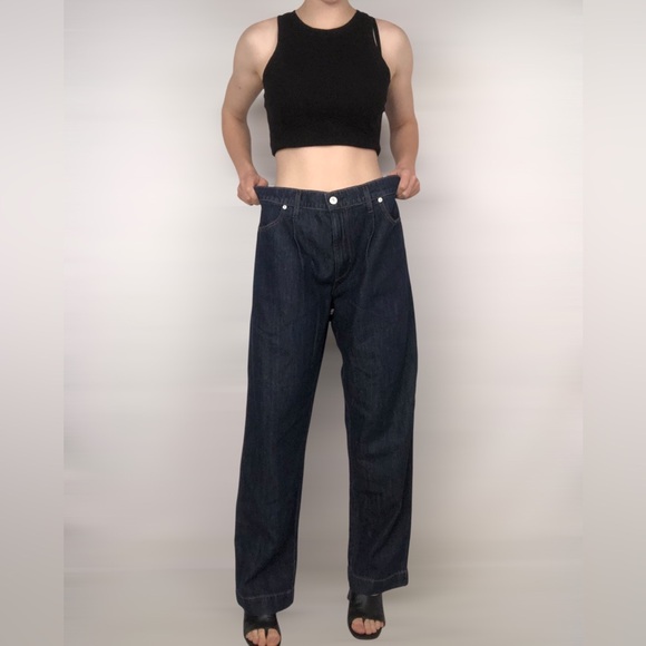 AYR The Jitney Jean Pleated Cotton Linen Relaxed Tapered Dark Blue Jeans Size 30 - Picture 1 of 9